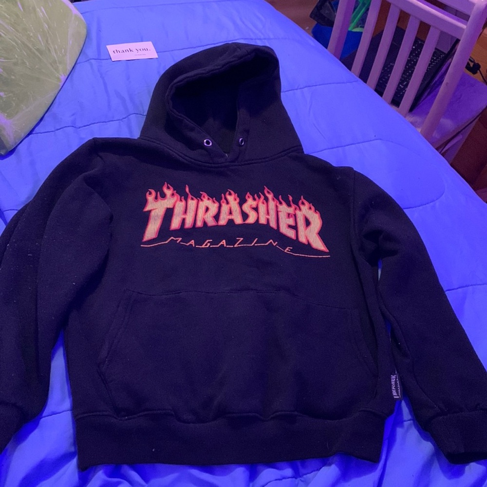 Thrasher hoodie size small color black orange and yellow
